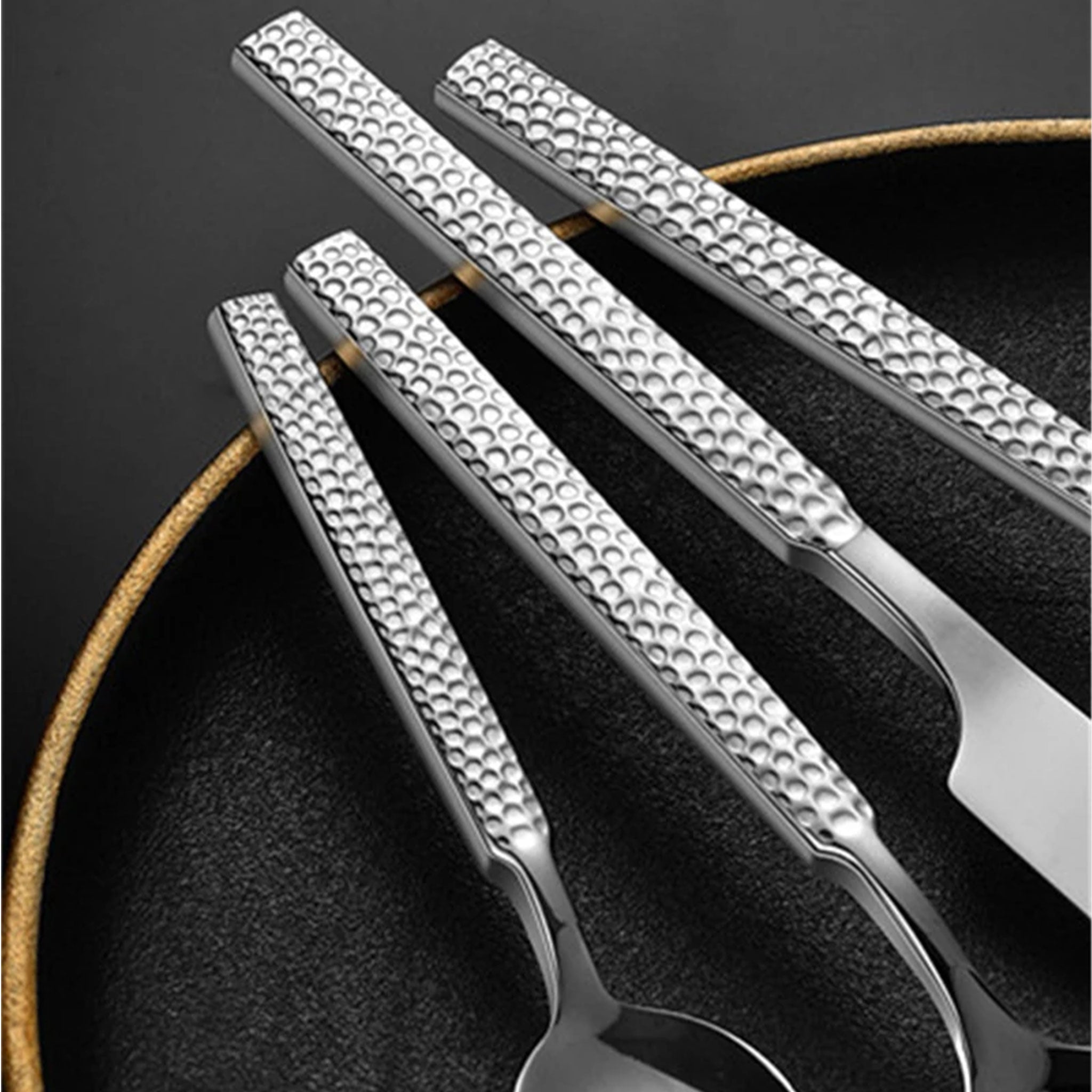 Thickened Stainless Steel Hammered Cutlery Set – Spoon, Fork & Knife