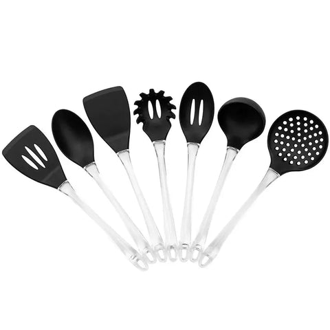 Transparent Handle Silicone Cookware 7 Piece Cooking Spoon Spatula Set Non-Stick Food Grade Kitchen Utensils wiktra