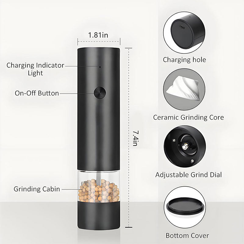 USB Electric Pepper Mill with 2-Button Control