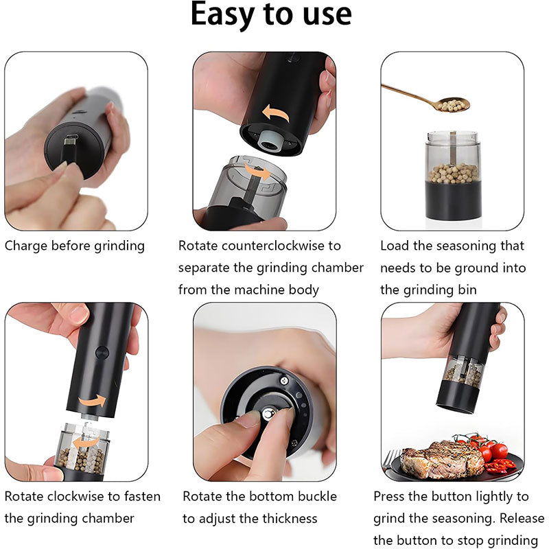 USB Electric Pepper Mill with 2-Button Control