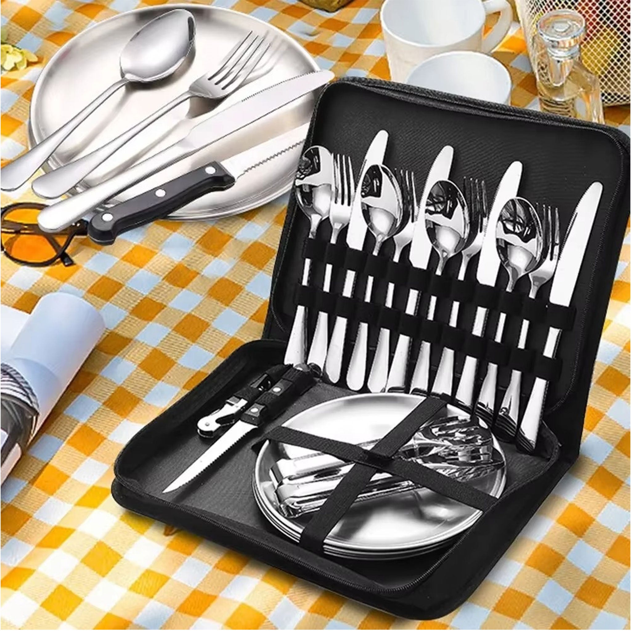 Ultimate Portable Camping Tableware Set with Bag – Knives, Forks & Spoons