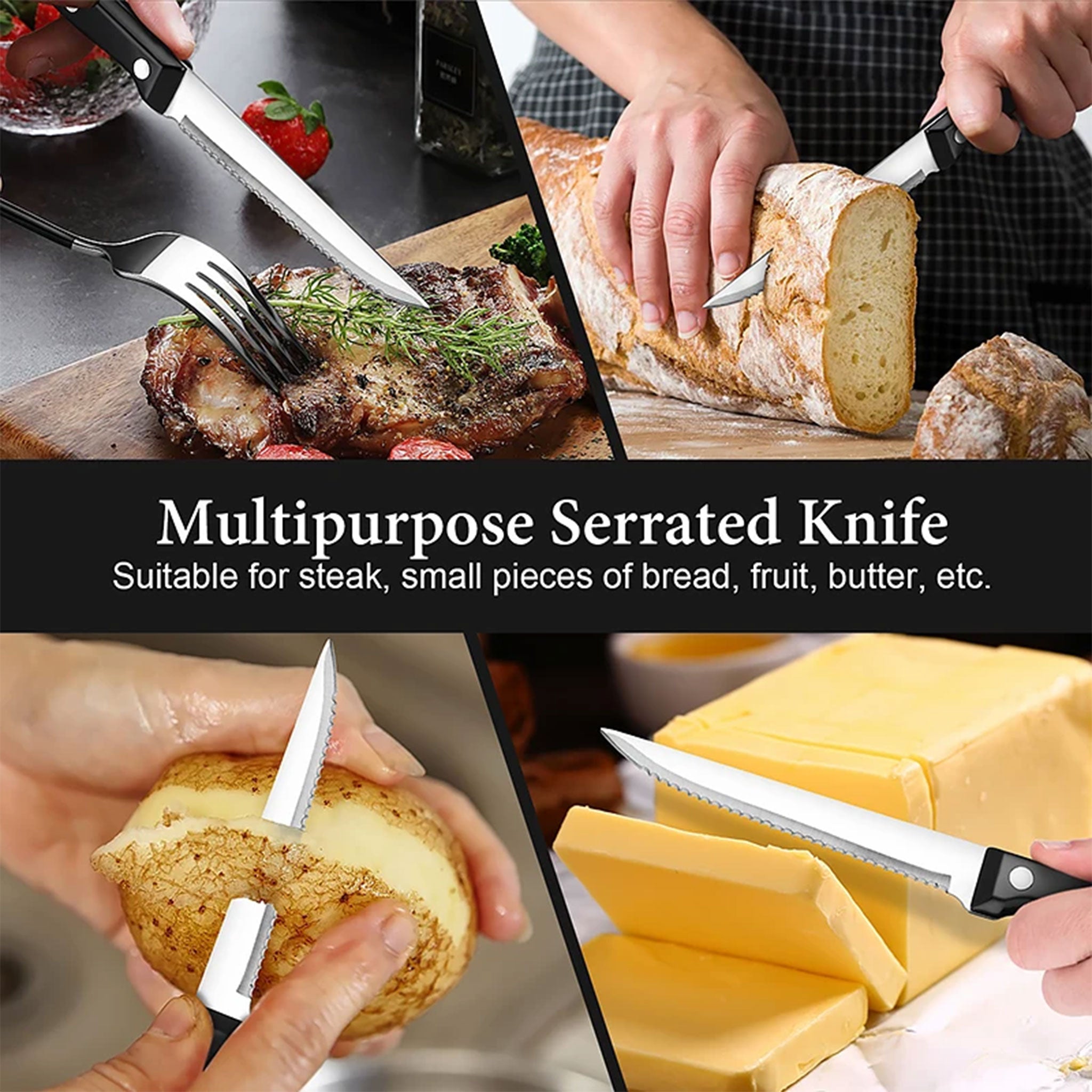 "Ultra Sharp Serrated Steak Knife Set – High Carbon Steel"