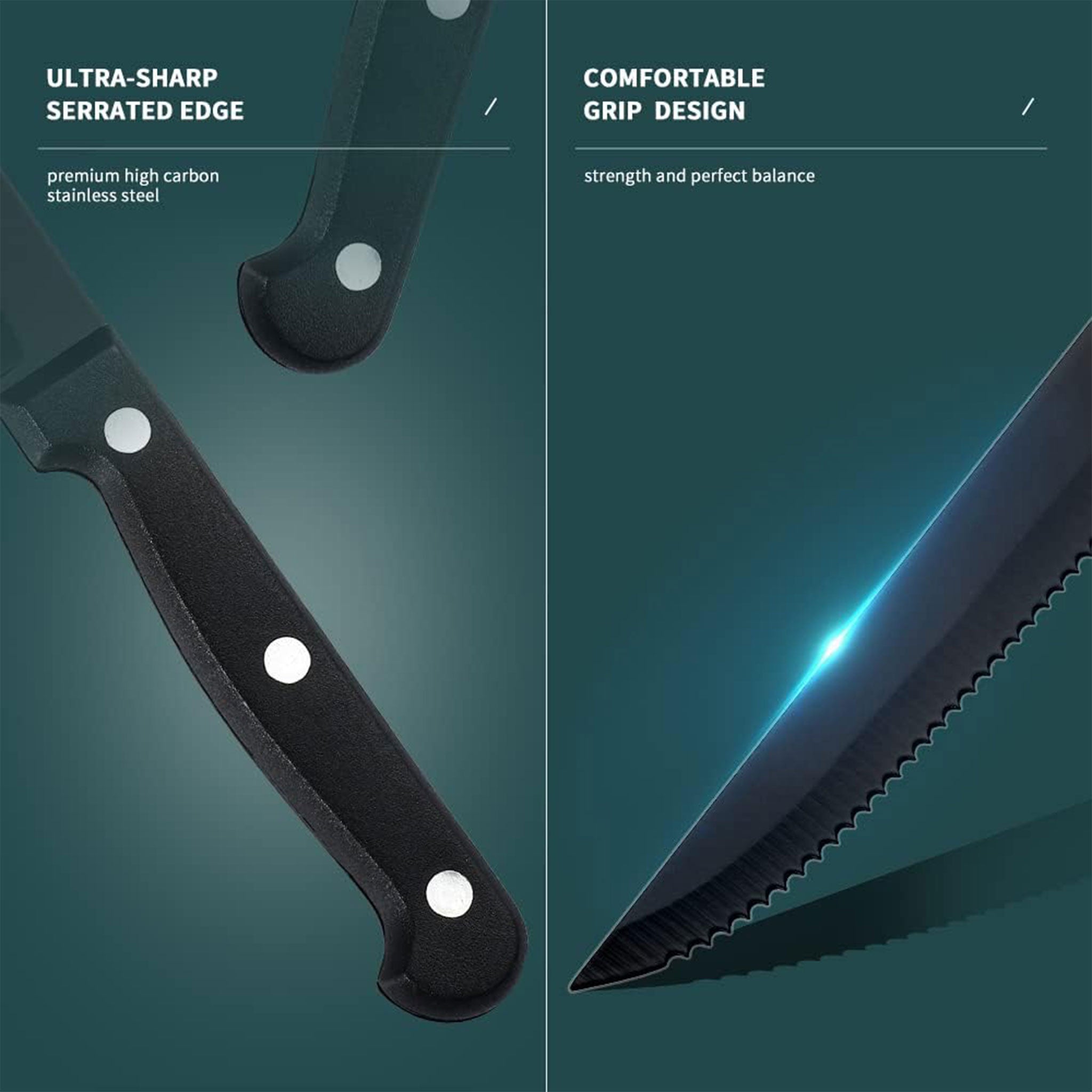 "Ultra Sharp Serrated Steak Knife Set – High Carbon Steel"