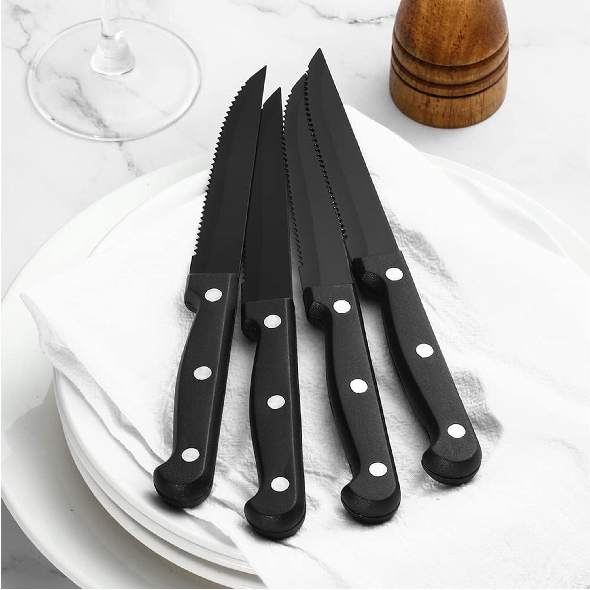 "Ultra Sharp Serrated Steak Knife Set – High Carbon Steel"