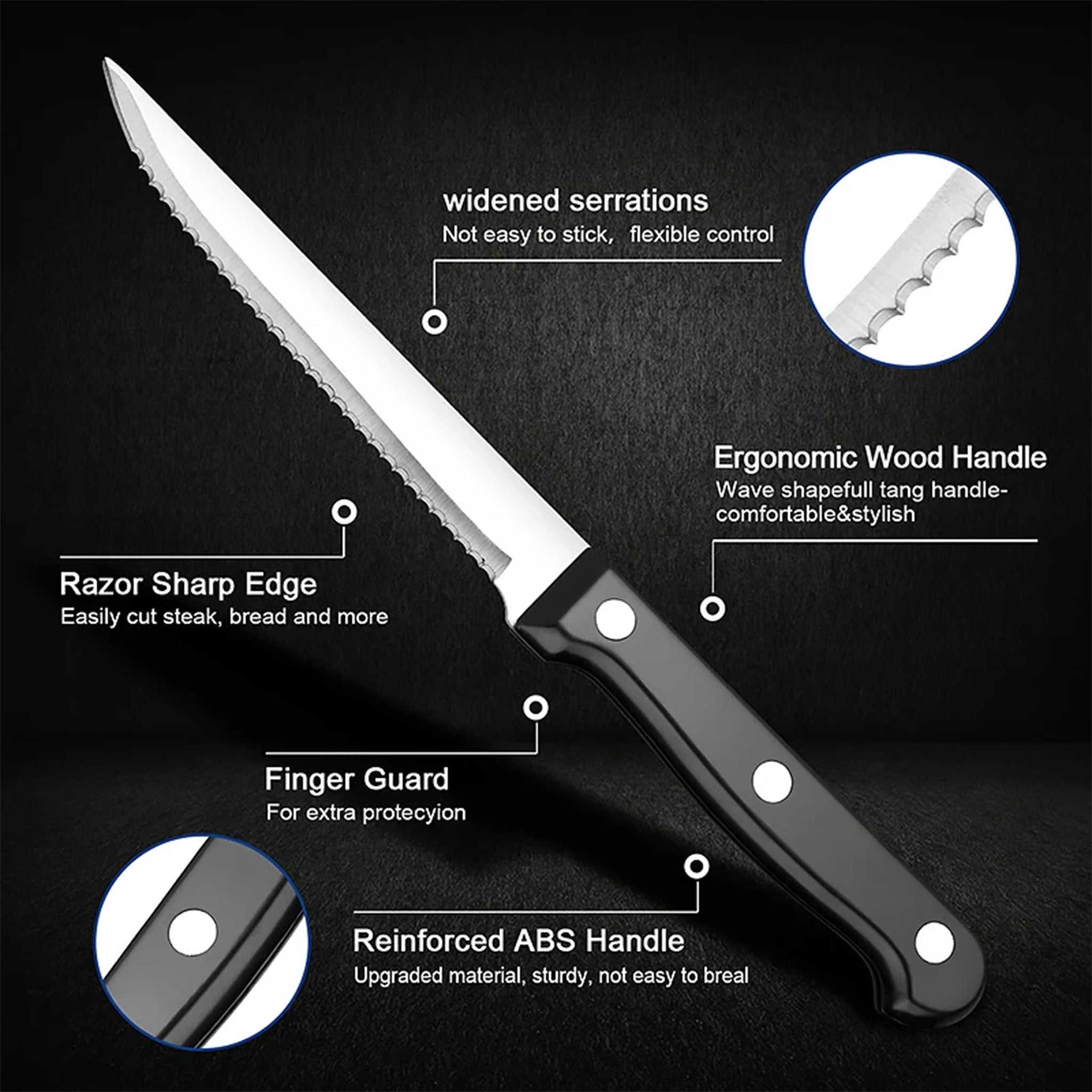 "Ultra Sharp Serrated Steak Knife Set – High Carbon Steel"