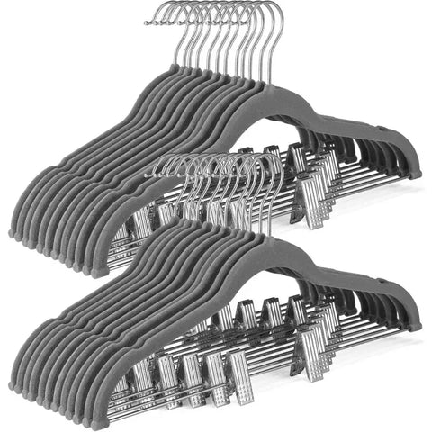 Velvet Skirt Hangers 24 Pack, Velvet Hangers with Adjustable Clips, Space Saving Slim Velvet Pant Hangers - Wiktra