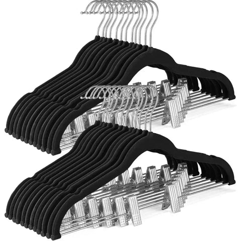 Velvet Skirt Hangers 24 Pack, Velvet Hangers with Adjustable Clips, Space Saving Slim Velvet Pant Hangers - Wiktra