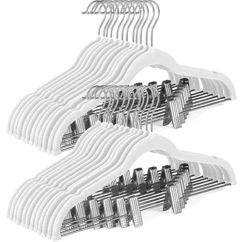 Velvet Skirt Hangers 24 Pack, Velvet Hangers with Adjustable Clips, Space Saving Slim Velvet Pant Hangers - Wiktra