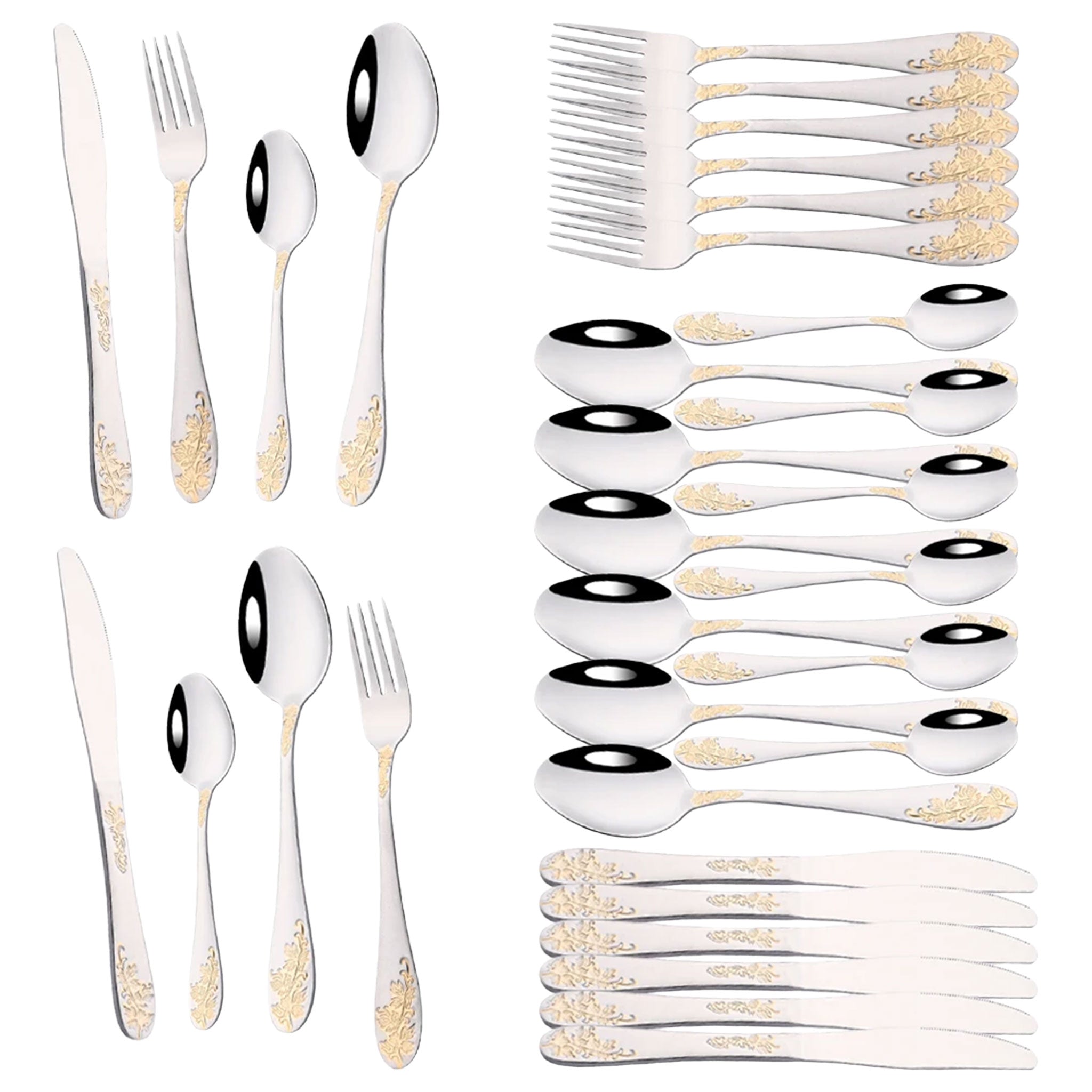 Vintage Gold Flatware Cutlery Set – 8/32pcs Engraved Dinnerware