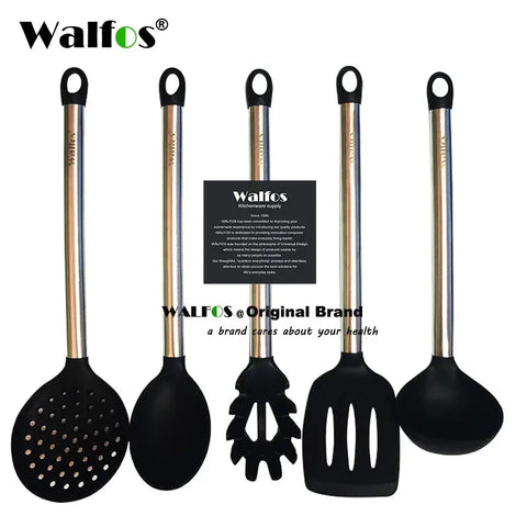 WALFOS Food Grade Non-Stick Silicone Cooking Spoon Soup Ladle-Egg Spatula Turner Kitchen Tools Stainless Steel Cooking Tool Set