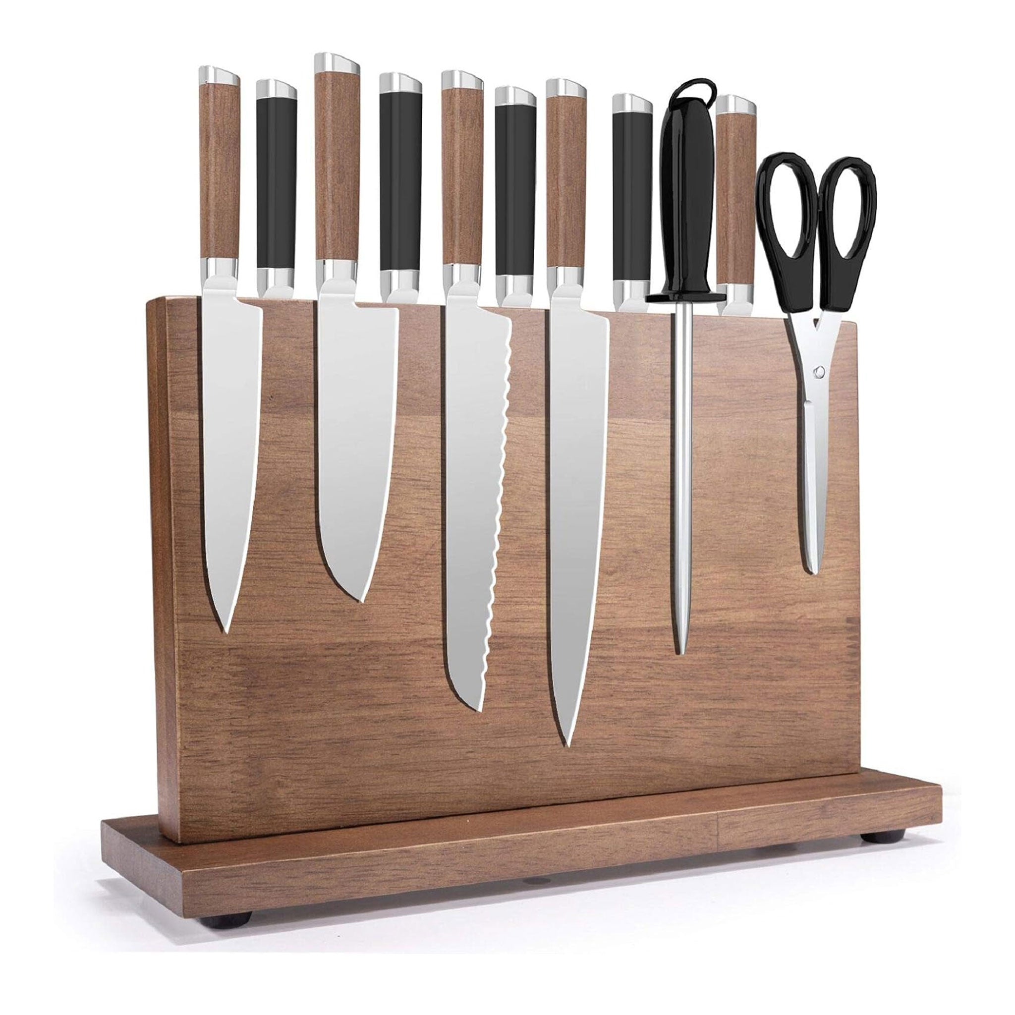 Walnut Magnetic Knife Holder – Solid Wood Kitchen Stand
