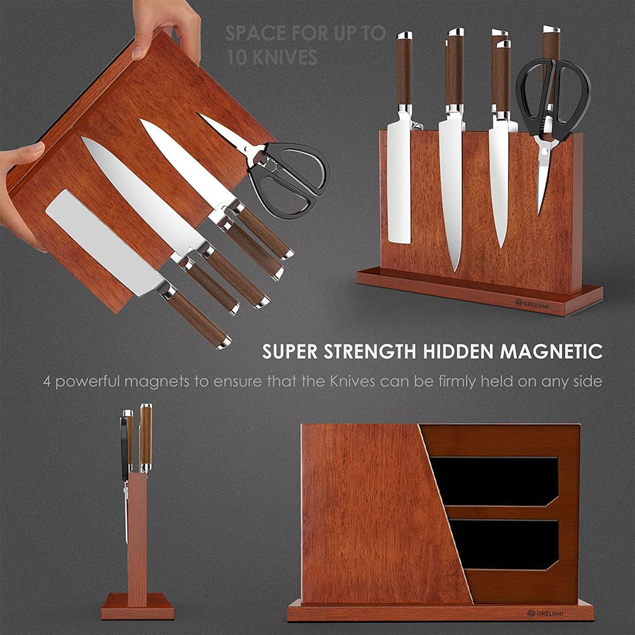 Walnut Magnetic Knife Holder – Solid Wood Kitchen Stand