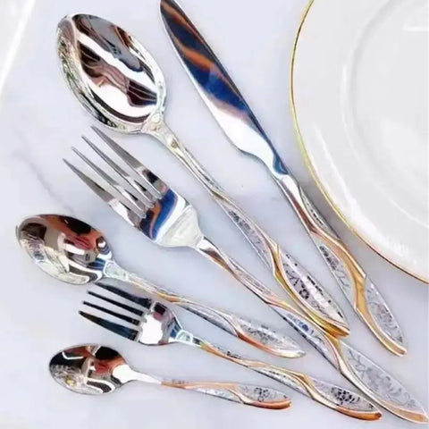 Western Stainless Steel Cutlery Set Steak Knife Dining Fork Spoon Dinnerware Set Handle Kitchen Tableware Accessories wiktra