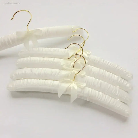 White Beige Sponge Padded Hanger With Hook Silk Satin Fabric Clothes Hangers Clothes Pin Sew Buttons Anti-Slip Wedding Dress