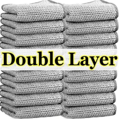 Wholesale Metal Steel Wire Rags Cloth Home Kitchen Pot Pan Dishwashing Double-sided Dishcloth Cleaning Cloths Towel Scrubber Rag - Wiktra