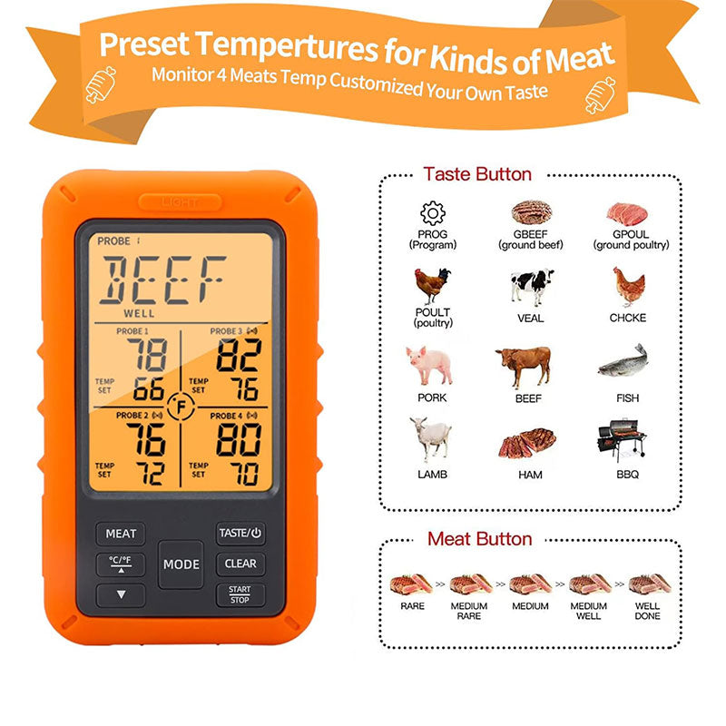 Wireless Digital Barbecue Thermometer – 4 Sensors
