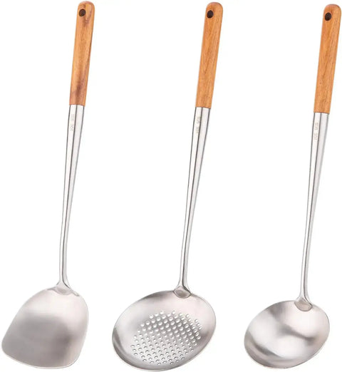 Wok spatula and ladle,Skimmer Ladle Tool Set, 17inches spatula for wok, 304 Stainless Steel wok spatula wiktra