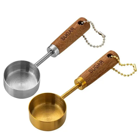 Wood Handle Measuring Spoons & Cups Stainless Steel Quantitative Seasoning Tools Wood Handle Kitchen Utensils For home gadgets wiktra