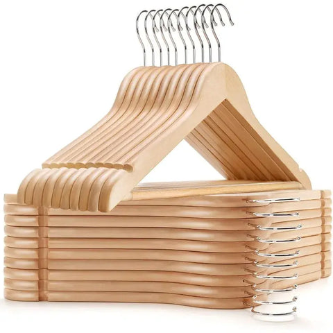 Wooden Coat Hangers 30 Pack, Natural Wood Suit Hangers with Non Slip Pant Bar, Clothes Hangers for Shirts, Jackets, Dress, Pant wiktra