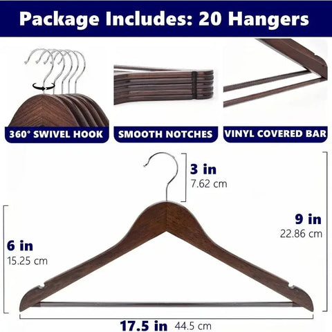 Wooden Coat Hangers 30 Pack, Natural Wood Suit Hangers with Non Slip Pant Bar, Clothes Hangers for Shirts, Jackets, Dress, Pant wiktra