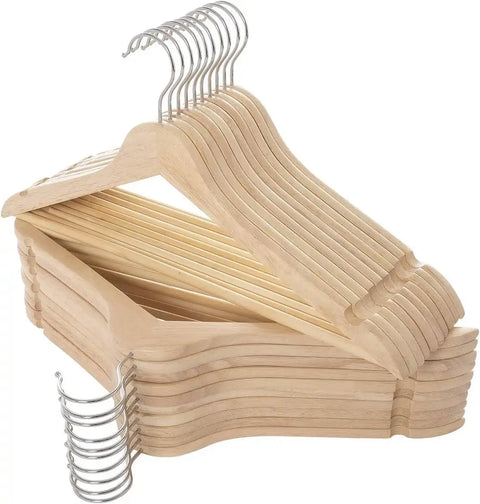 Wooden Hangers 30 Pack, Wood Hangers with Extra Smooth Finish, Precisely Cut Notches & Chrome Swivel Hook,Wooden Clothes Hangers