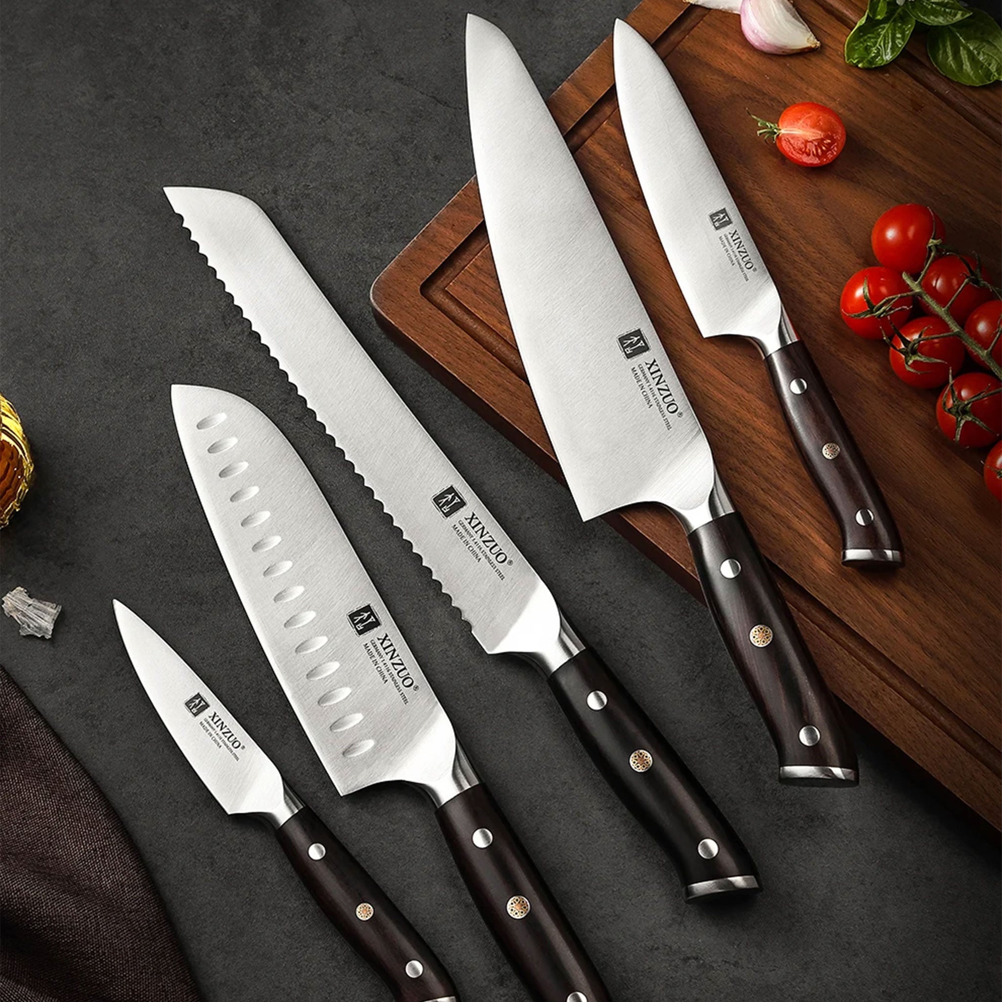 "XINZUO Stainless Steel Knife Set – German 1.4116 Steel 1–5 PCS"