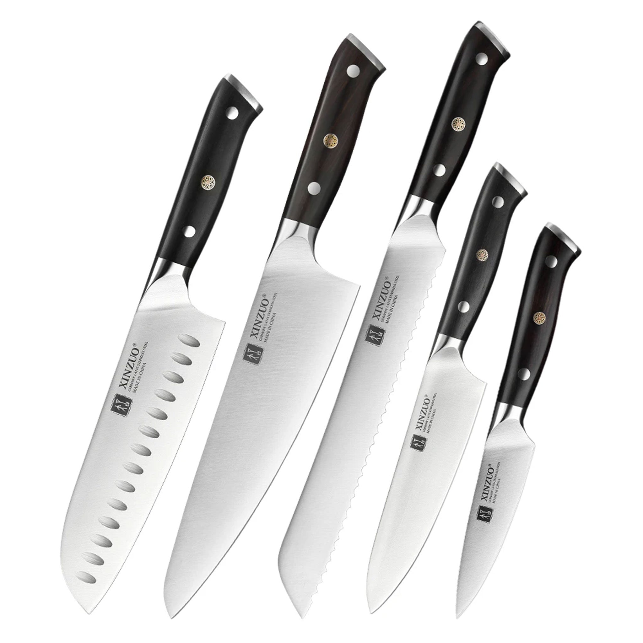"XINZUO Stainless Steel Knife Set – German 1.4116 Steel 1–5 PCS"