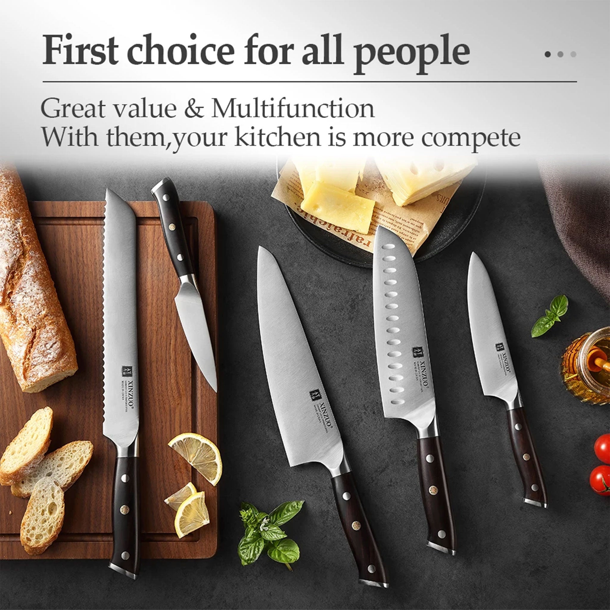 "XINZUO Stainless Steel Knife Set – German 1.4116 Steel 1–5 PCS"