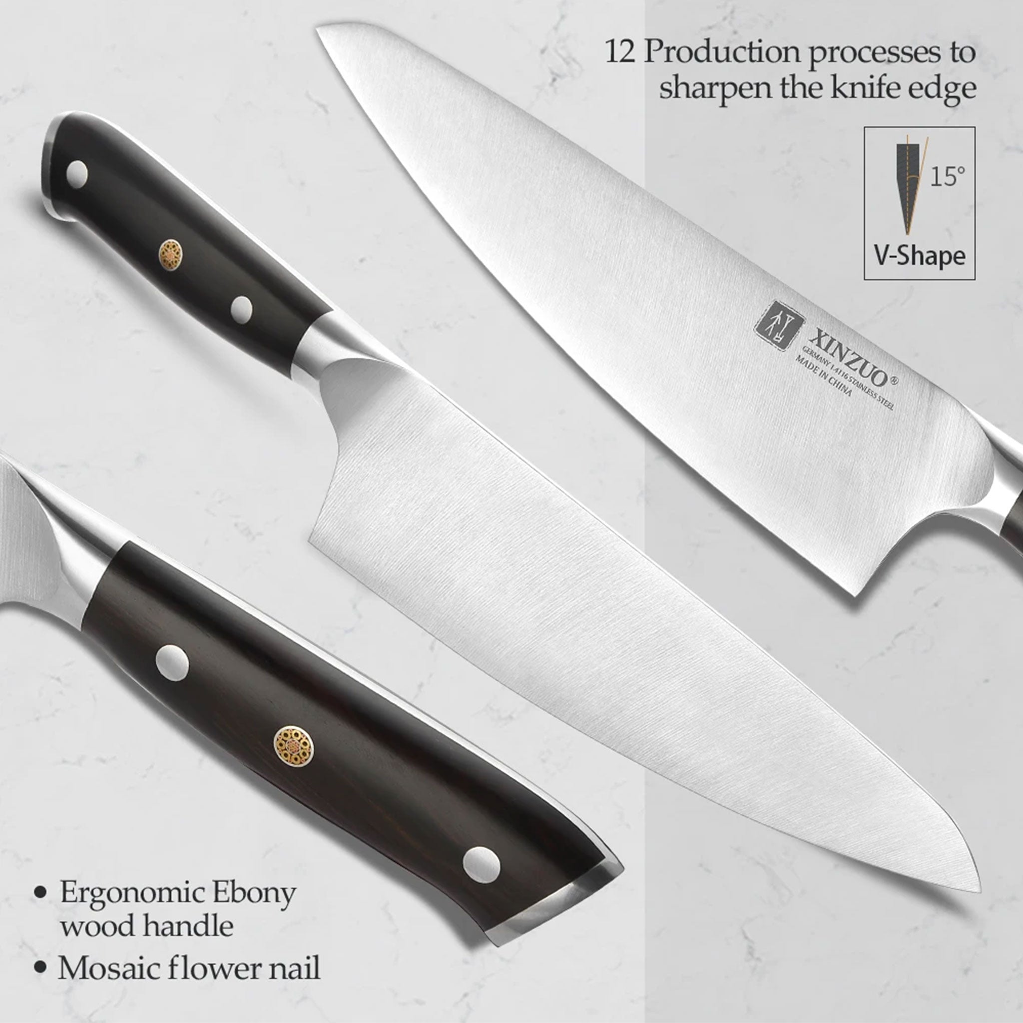 "XINZUO Stainless Steel Knife Set – German 1.4116 Steel 1–5 PCS"