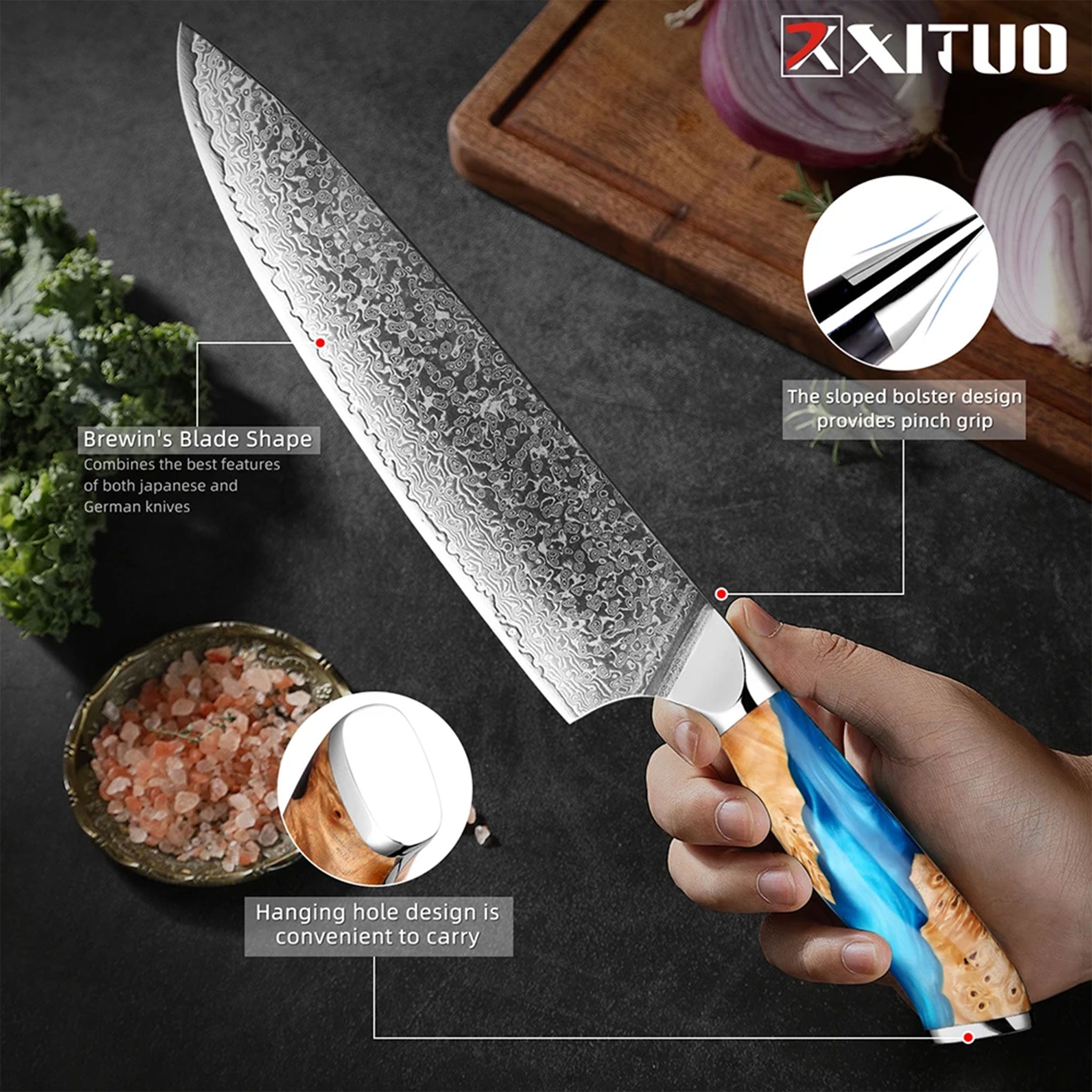 "XITUO Damascus Knife Set – Japanese VG10 Steel Kitchen Knives"