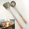 big long spatula shovel chef cooking cocina utensilios blade Kitchen Utensil Wooden Handle Stainless Steel Turner Soup Spoon wok wiktra