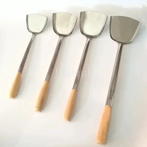 big long spatula shovel chef cooking cocina utensilios blade Kitchen Utensil Wooden Handle Stainless Steel Turner Soup Spoon wok wiktra