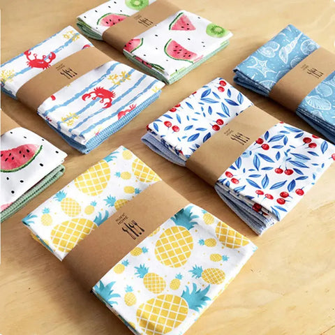 2Pcs/set 45x65cm Printed Pure Cotton Table Napkins Kitchen Waffle Tea Towels Absorbent Dish Cleaning Cloth - Wiktra