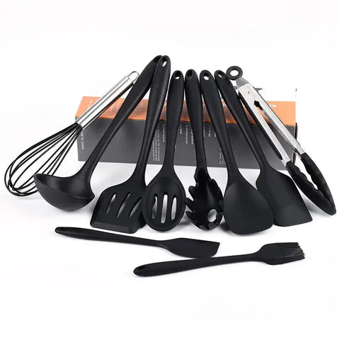 10pcs/set Silicone Kitchenware Non-stick Cookware Cooking Tool Spatula Ladle Egg Beaters Shovel Spoon Soup Kitchen Utensils Set wiktra