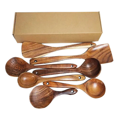 1-9pcs/set Teak natural wood tableware spoon colander spoon special nano soup skimmer cooking spoon wooden kitchen tool kit wiktra