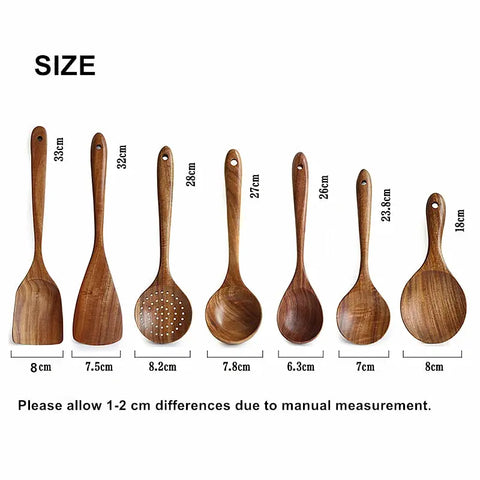 1-9pcs/set Teak natural wood tableware spoon colander spoon special nano soup skimmer cooking spoon wooden kitchen tool kit wiktra