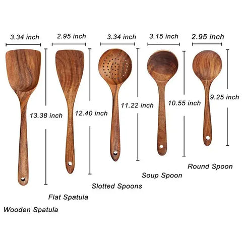 1-9pcs/set Teak natural wood tableware spoon colander spoon special nano soup skimmer cooking spoon wooden kitchen tool kit