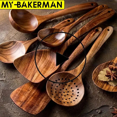 1-7pcs/set  Teak natural wood tableware spoon colander spoon special nano soup skimmer cooking spoon wooden kitchen tool kit wiktra