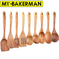 1-9Pcs/set Wooden Kitchen Utensils Set,  Wooden Spoons for Cooking, Utensils,Natural Teak Wooden Spoons For Non-stick Pan Gift wiktra