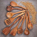 1-9Pcs/set Wooden Kitchen Utensils Set,  Wooden Spoons for Cooking, Utensils,Natural Teak Wooden Spoons For Non-stick Pan Gift wiktra