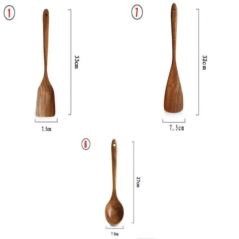 1-9Pcs/set Wooden Kitchen Utensils Set,  Wooden Spoons for Cooking, Utensils,Natural Teak Wooden Spoons For Non-stick Pan Gift