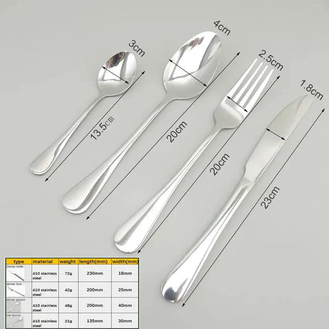 silver Dinnerware Set Luxury Cutlery Steel Set Quality Tableware spoon Knives Forks Dining Dinner Western Food Restaurant wiktra